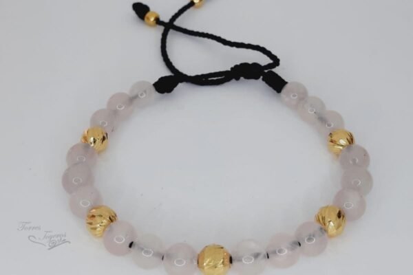 Pulseras bolas diamantadas y cuarzo rosado
